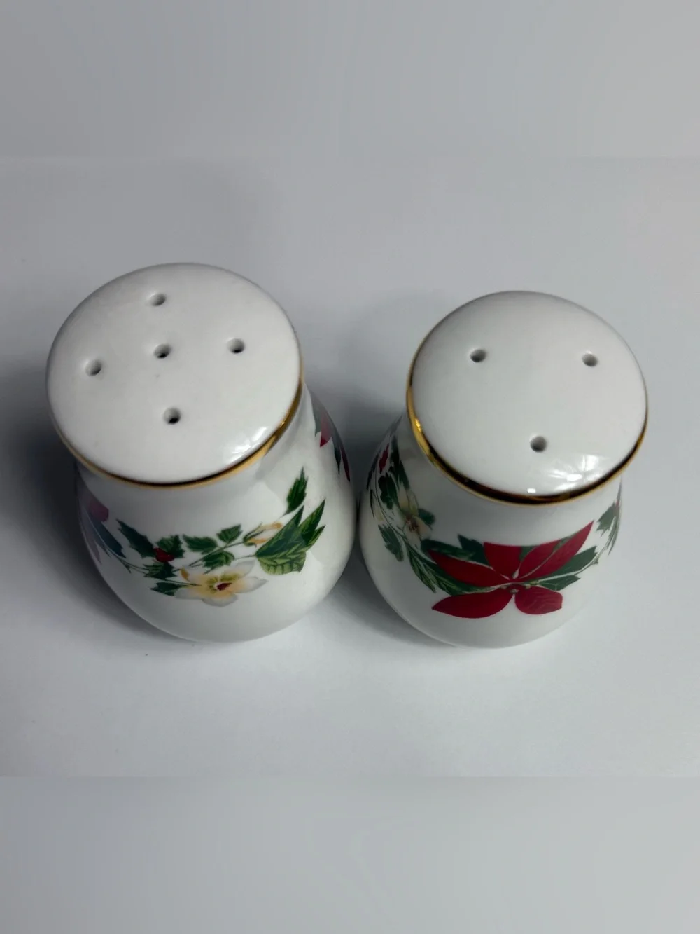 Holiday Floral Porcelain Salt and Pepper Shakers - White and Red